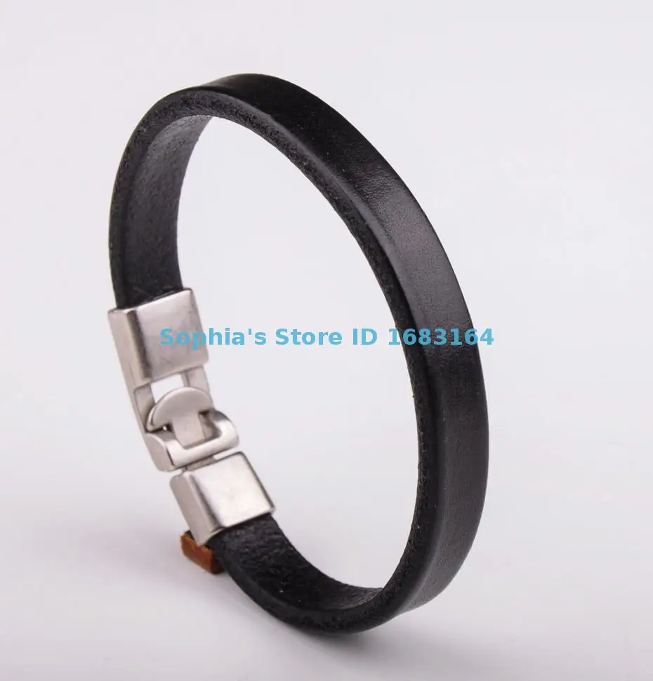 BL06 черный Новый мужской простой тонкий кожаный Браслет-манжета на запястье |