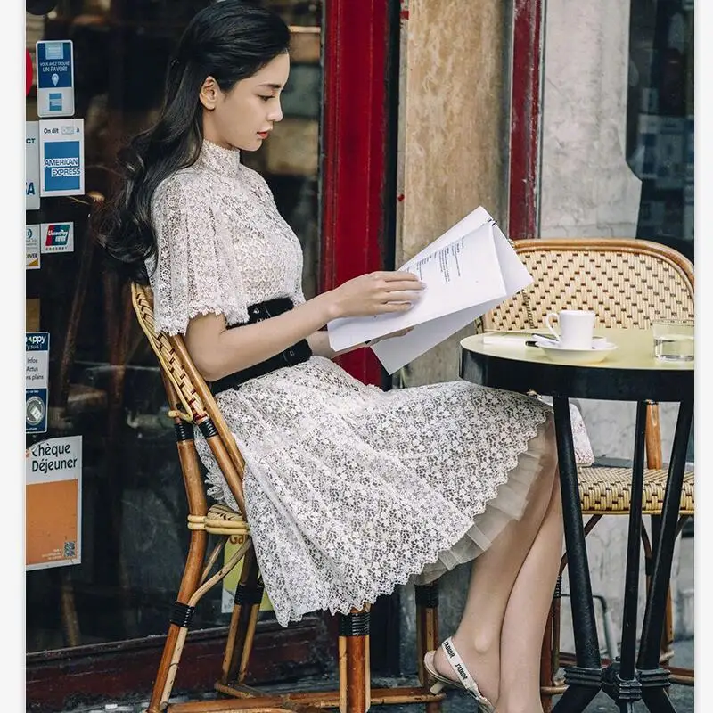 Китайский супер звезда Angelababy любимый высококачественный белый кружевной пояс