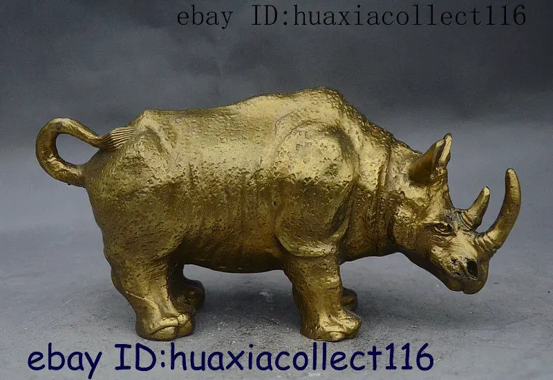 9 &quotНародная китайская латунная медная ручная резная рогатая статуя носорога