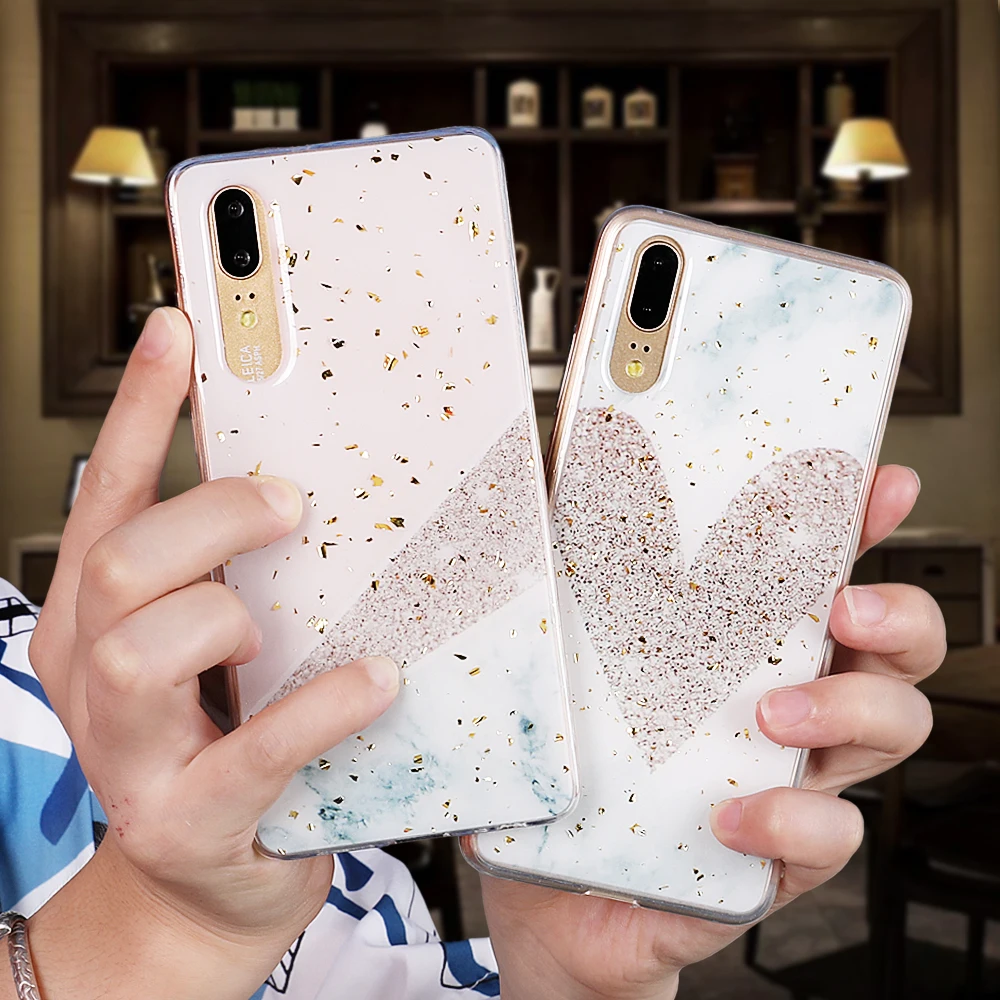 LOVECOM чехол для телефона huawei P20 P30 Pro Lite mate 20 Pro Nova 3i 4 Золотая пудра мрамор сердце мягкая эпоксидная задняя крышка чехол подарок