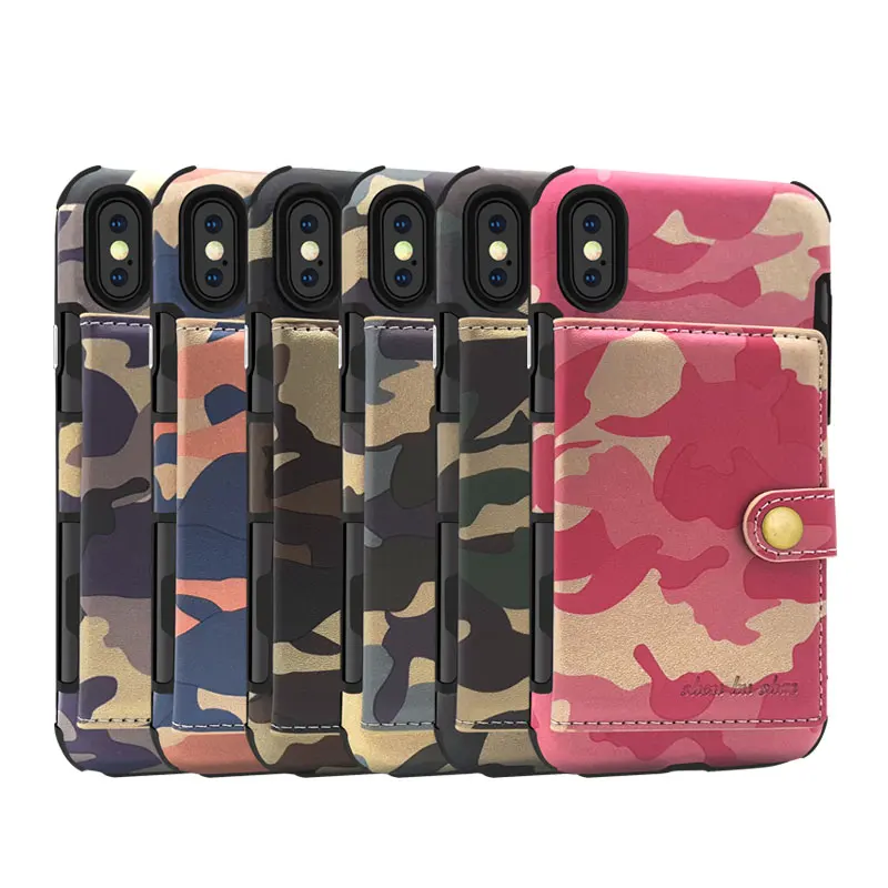phone case for iphoneX Camouflage pattern Business wallet Card Pocket Phone Cases For iPhone X back Cover full cover sports |