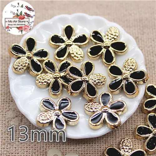 black 50pcs 50 шт. 13 мм Цветочные пуговицы для дома и сада ремесла Кабошон Скрапбукинг DIY аксессуары - Цвет: black 50pcs