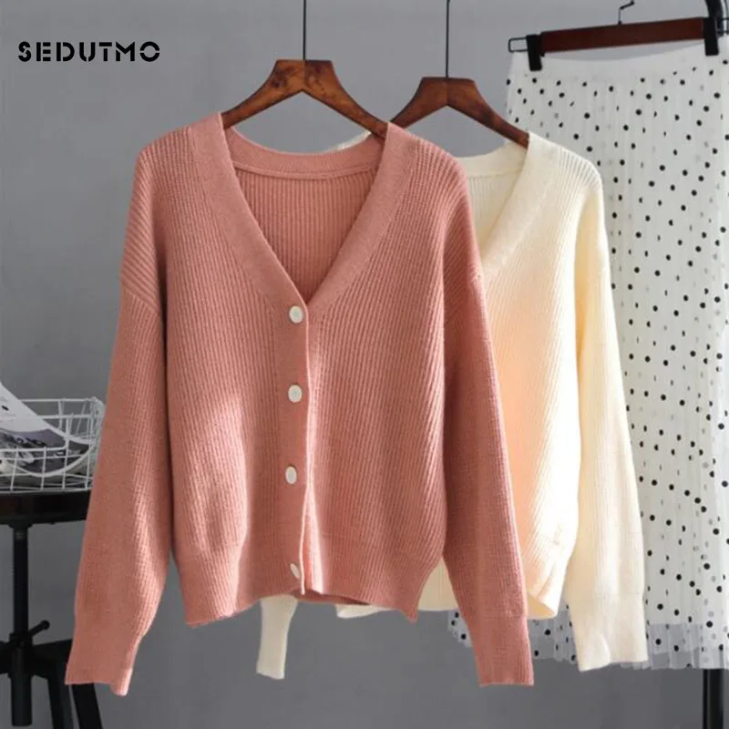 SEDUTMO осенний Свитер оверсайз женский кардиган короткий вязаный свитер