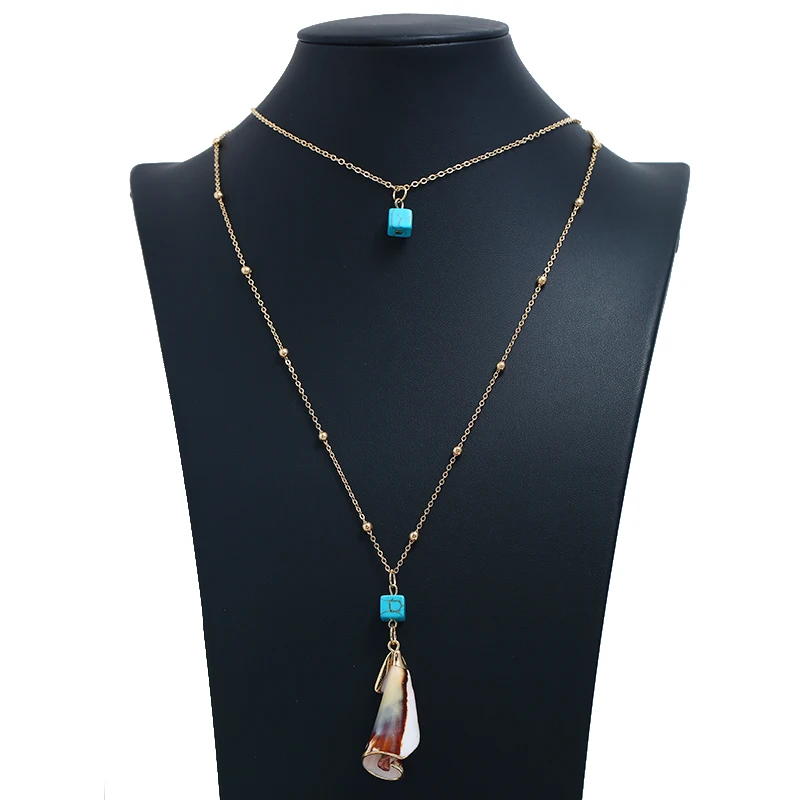 Новинка Boho раковины камень кулон ожерелье s для женщин Стильная 2 уровня длинное