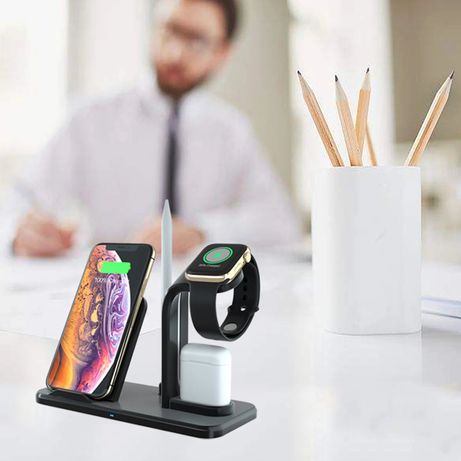 Besegad 4 в 1 быстрая Беспроводная зарядная подставка Док станция для iPhone XS Max 8 X XR Apple