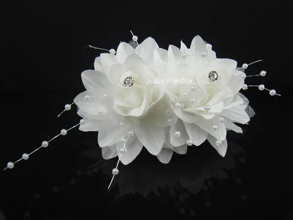 

Bridal Wedding Prom Flower Crystal White Faux Pearl Hair Comb Hair Accessory H87
