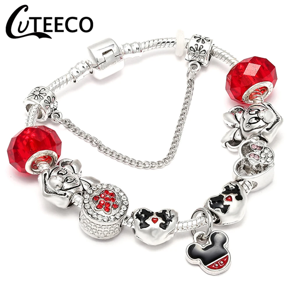 CUTEECO несколько стилей Микки Троян мотаться DIY Шарм браслет со змеиной цепочкой подходит брендовый браслет для женщин ювелирный подарок