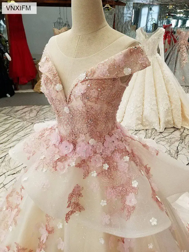 VNXIFM 2019 Розовое Бальное Платье vestidos с круглым вырезом De Noiva аппликации коротким