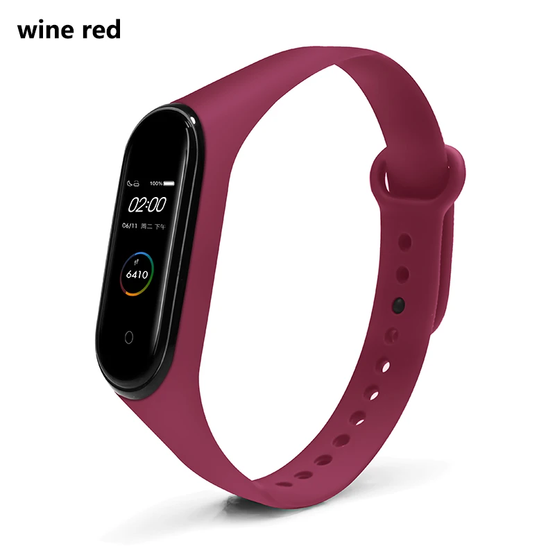 Wine Red BOORUI mi band 4 ремешка модный новейший mi band 3 ремешок силиконовый водонепроницаемый ремешок Замена для xiaomi mi band 3 4 band - Цвет: Wine Red
