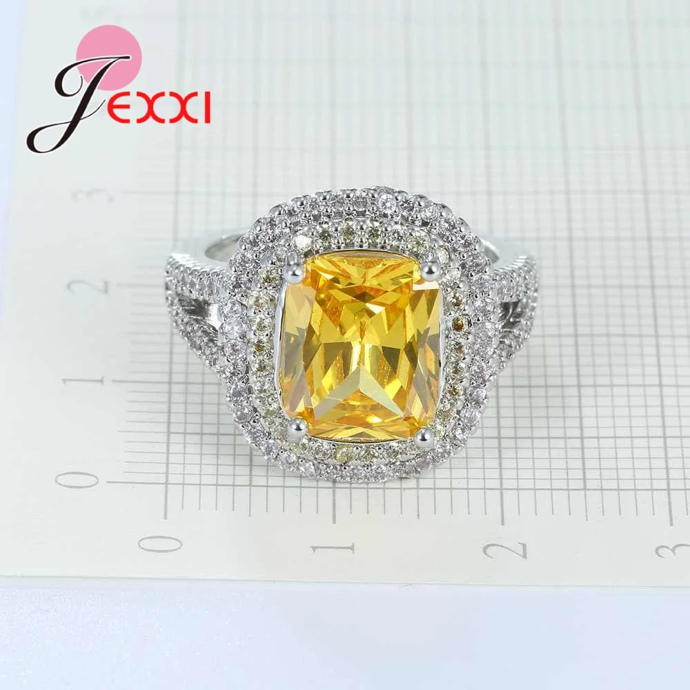

Elegant Yellow Crystal Wedding Ring For Women 925 Sterling Silver Jewelry With Cubic Zirconia Engagement Promise Rings