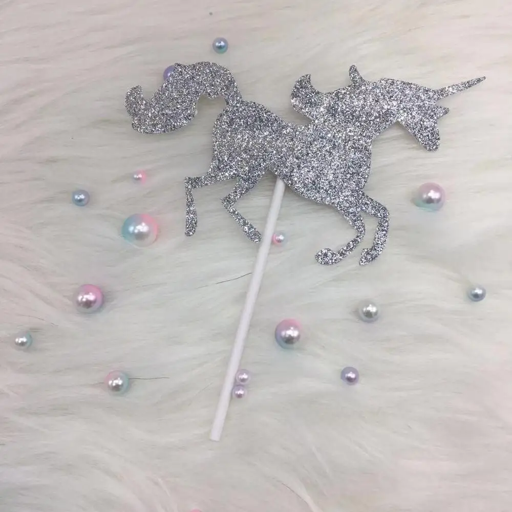 unicorn silver Высокий класс Блеск Корона Единорог Топпер для торта «С Днем Рождения» вечерние украшения звезда Торт Топ флаг для ребенка душ мальчик поставки - Цвет: unicorn silver