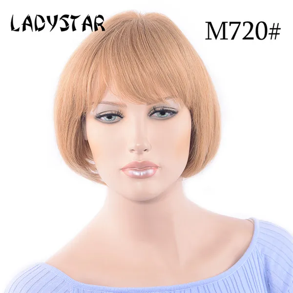 M720 LADYSTAR 4*4 закрытие шнурка Реми короткий Боб человеческие волосы парики с предварительно сорванные волосы бразильские прямые парики с челкой для женщин - Цвет: M720