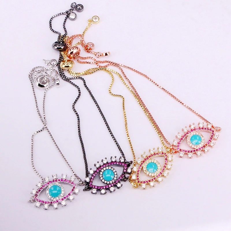 

6PCS, Oval Eye Slider Fashion Charm CZ Micro Pave Lady Girl Bracelets Top Quality Colorful Zirconia Jewelry Gifts