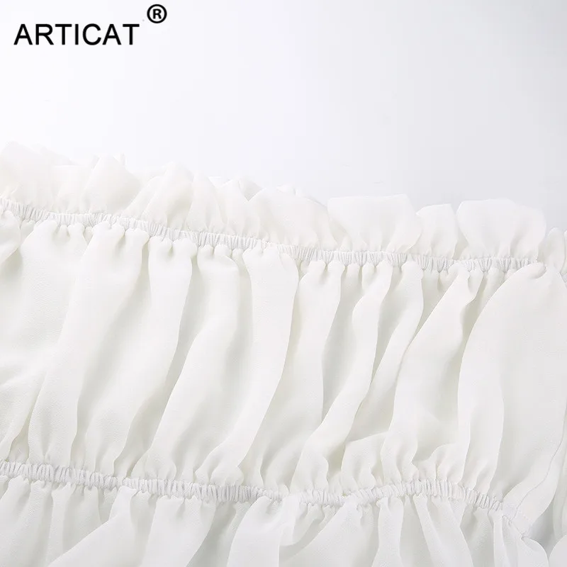 Женская пляжная шифоновая блузка Articat, блузка с открытыми плечами, укороченный топ с оборками, футболка с длинными рукавами и
