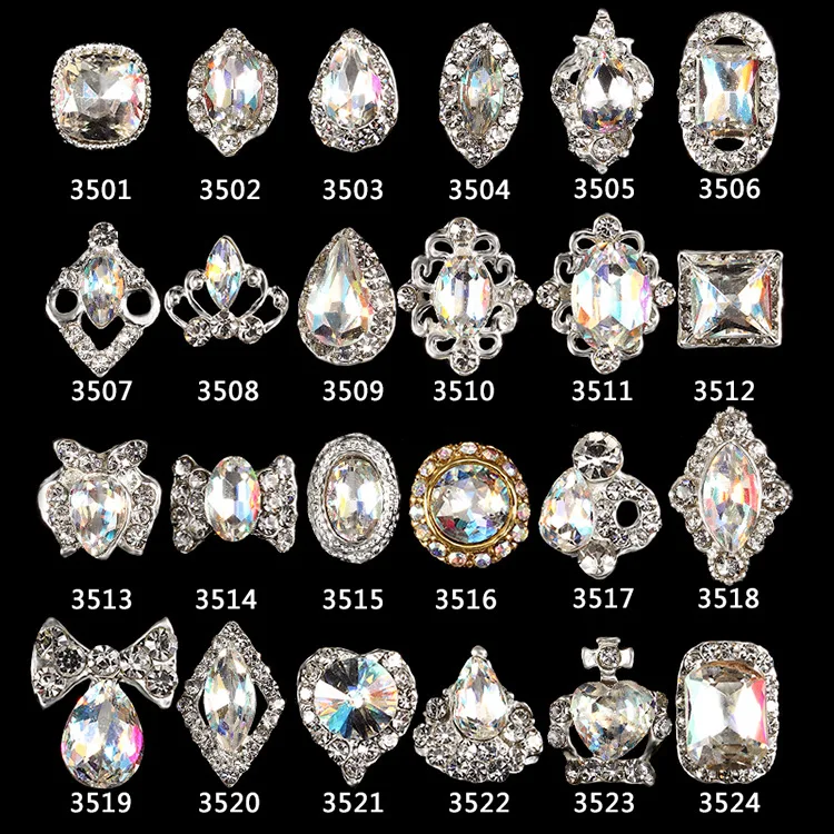 

2021 new arrival colorful AB nail rhinestone for nail gem 3501-3524 100pcs rhinestone alloy nail art decorations 3d nail jewelry