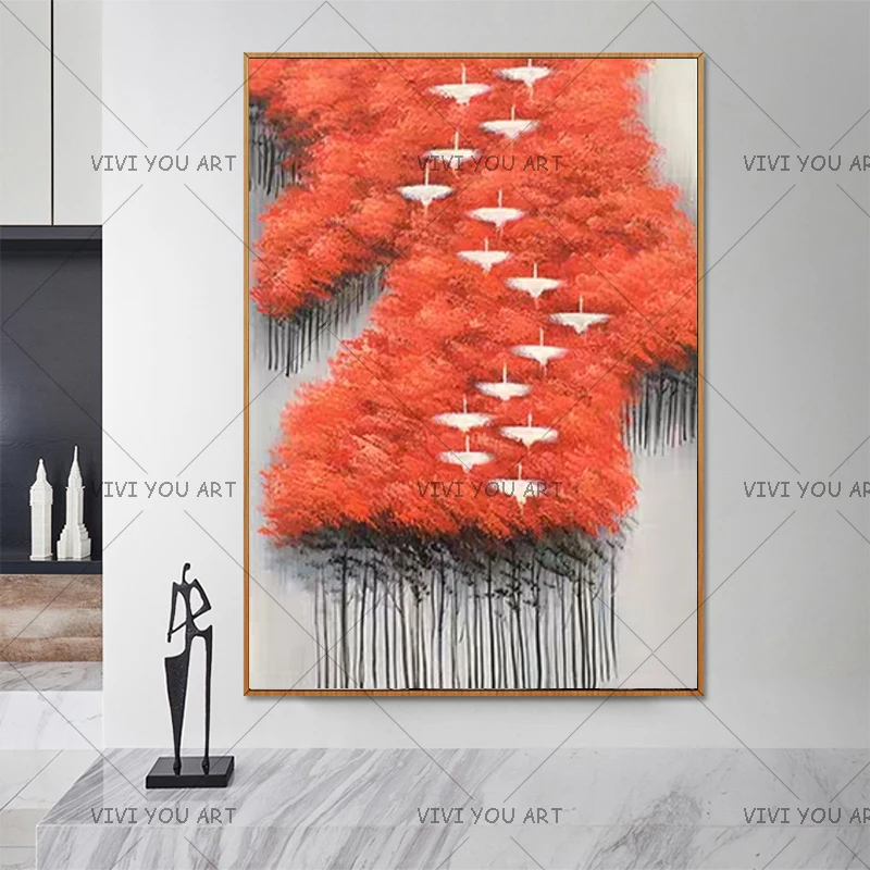 Картина маслом The Four Seasons Trees пейзаж настенное искусство картина ручной работы без
