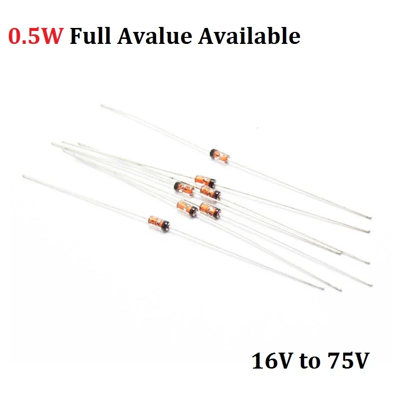100 шт. BZX55C30V/33V/36V/39V/43V/47V/51V/56V/62V/68V/75V/15V/16V/18 в/20 в/22 в/24 В/27 в. Диод Зенера BZX55C/18/20/22/V 1/2W DO