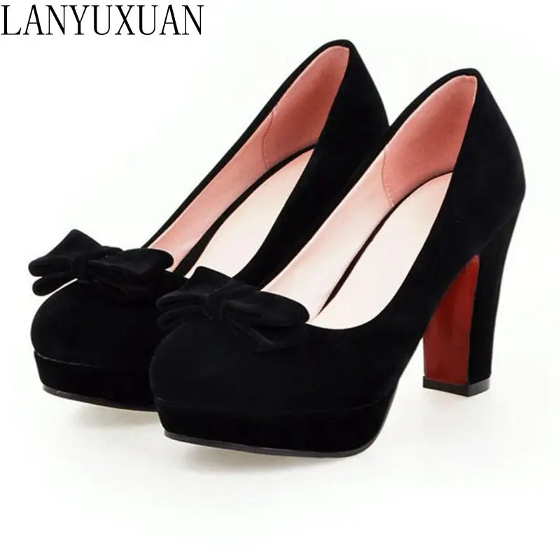 

LANYUXUAN Big Size 34~43 Shoes Woman High Heels round toe Pumps sweet wedding shoes Zapatos Mujer sapatos femininos 215-3