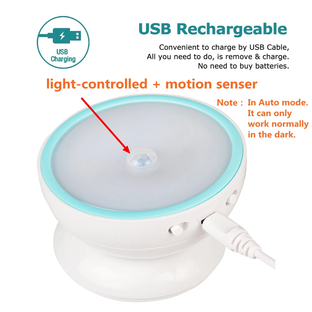 USB Перезаряжаемый PIR датчик движения светодиодный ночной Светильник AAA на