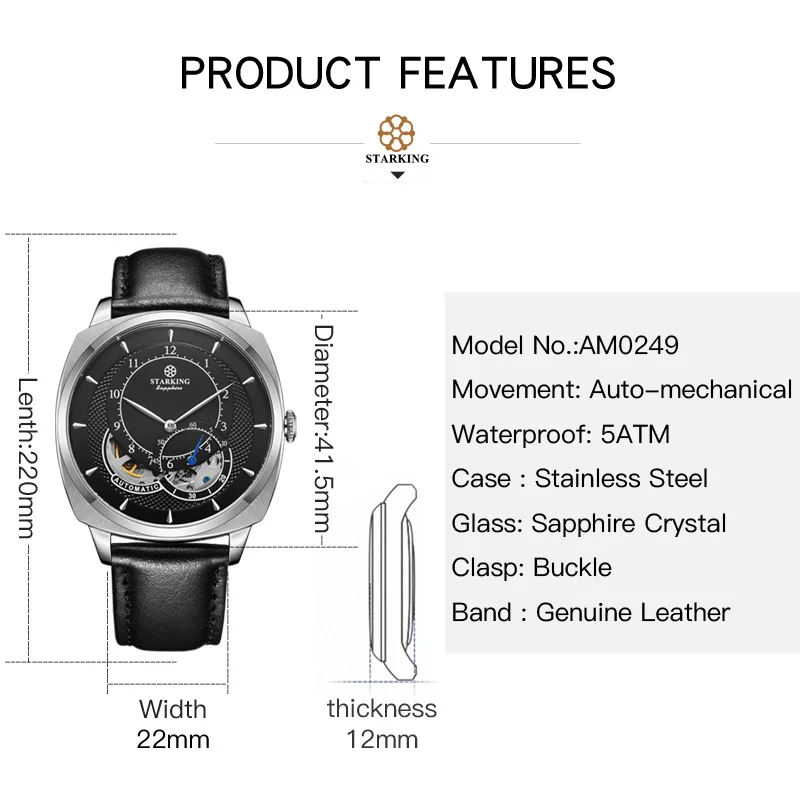 Часы STARKING мужские модные автоматические спортивные водонепроницаемые 50 м |