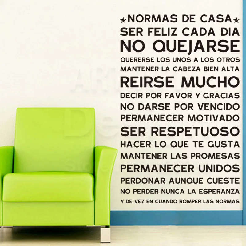 

Art Design home decoration Vinyl Spanish home rules words Wall Sticker house decor PVC colorful family quote decals in rooms