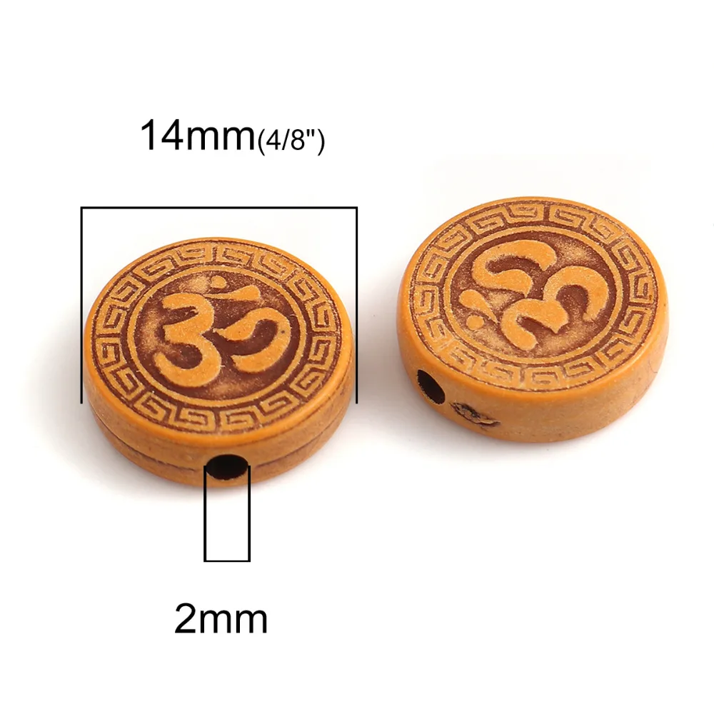 Doreen Box New Acrylic Beads Round Brown Yoga OM/ Aum Pattern Imitation Wood About 14mm( 4/8&quot) Dia Hole: Approx 2mm 200 PCs | Украшения