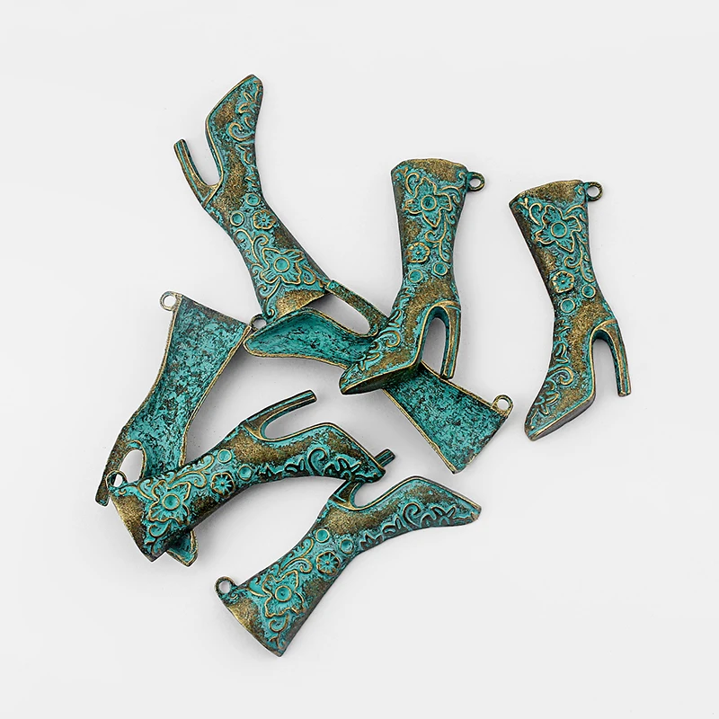 8 шт. античные бронзовые сапоги с большим резным цветком обувь на высоком каблуке