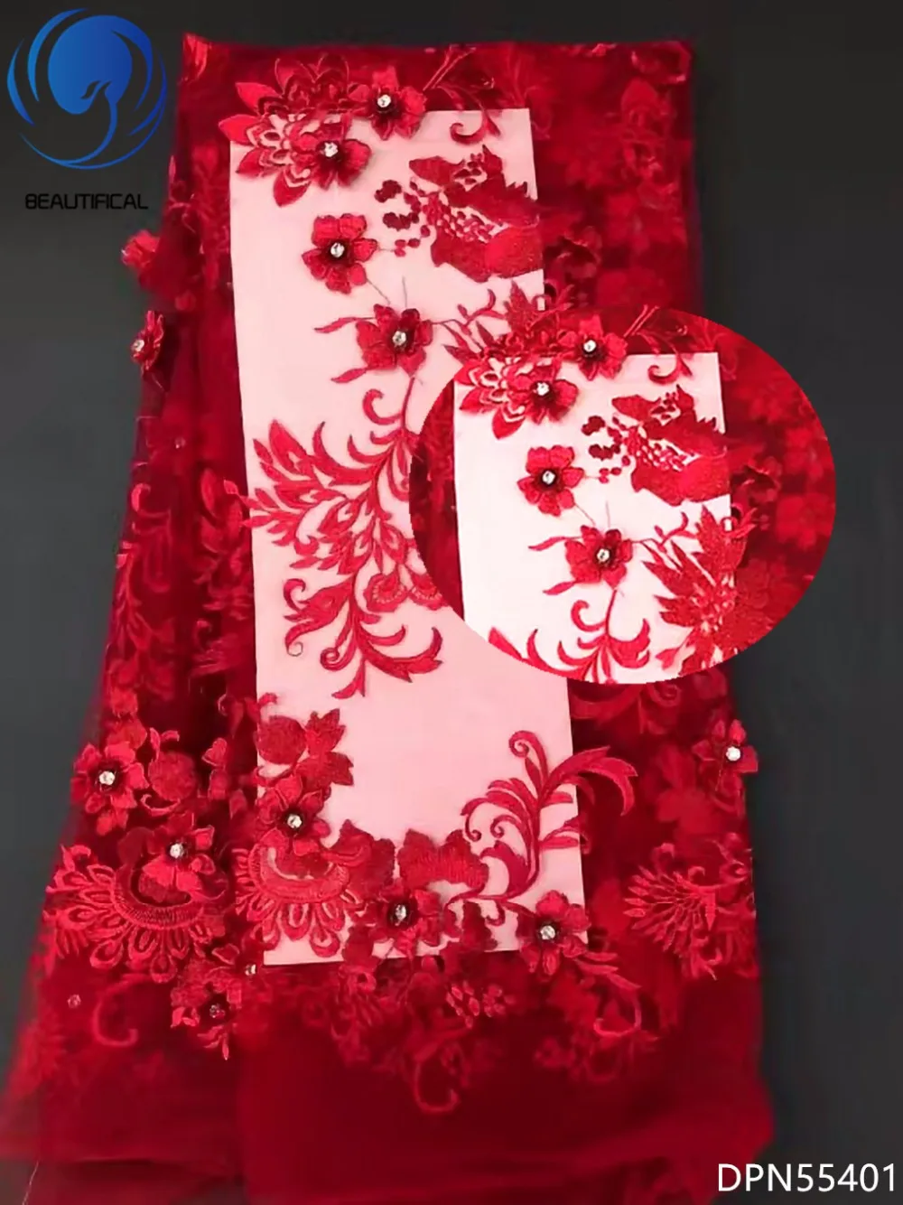BEAUTIFICAL Африканский 3d кружевной цветок ткани белый французский Тюль Кружева 2018