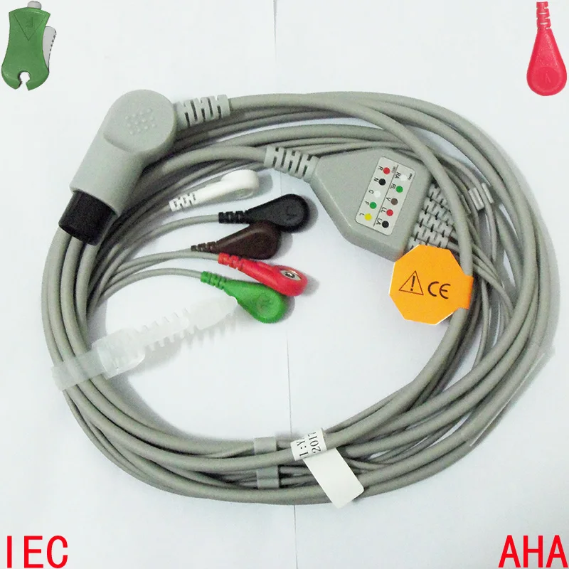 

120 degree angle 6pin BCI,CSI,GE,Nellcor,Nihon Kohden,Philips,Mindray Patient ECG/EKG Monitor with 5 lead Cable and Leadwire