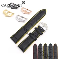 carlywet 18 20 22mm leather black handmade wrist watch band strap belt for rolex omega seiko tudor breitling