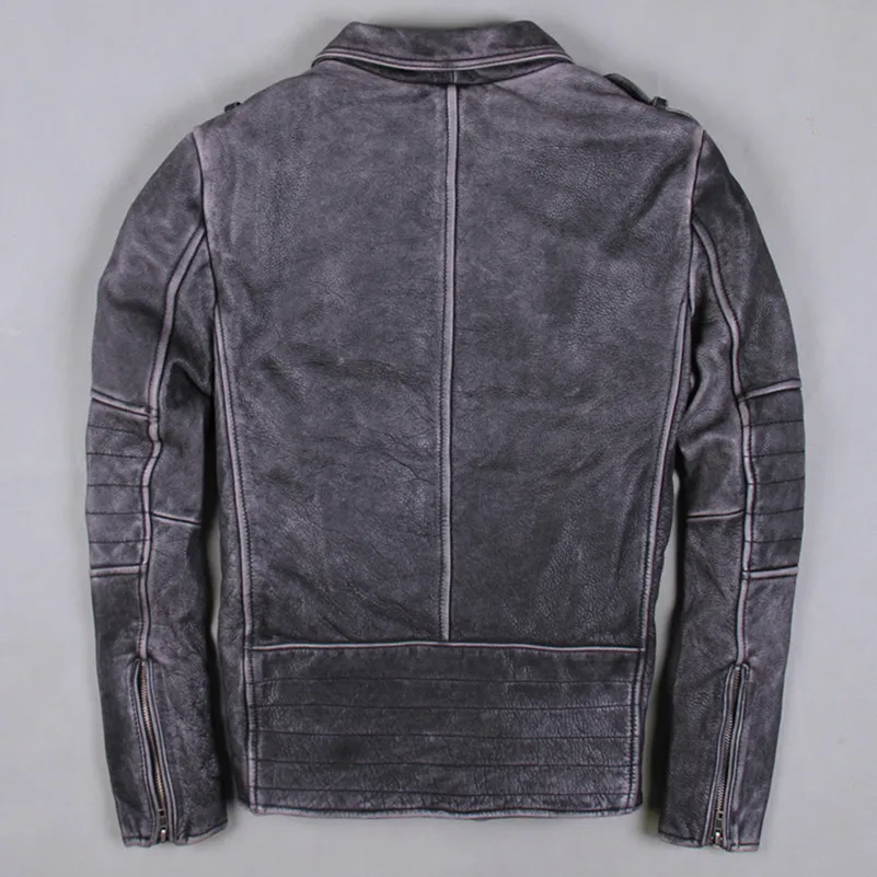 Мужская мотоциклетная кожаная куртка приталенная винтажная в стиле панк-рок с