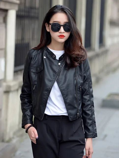 2018 осенне Весенняя женская одежда короткая модная кожаная куртка повседневная с
