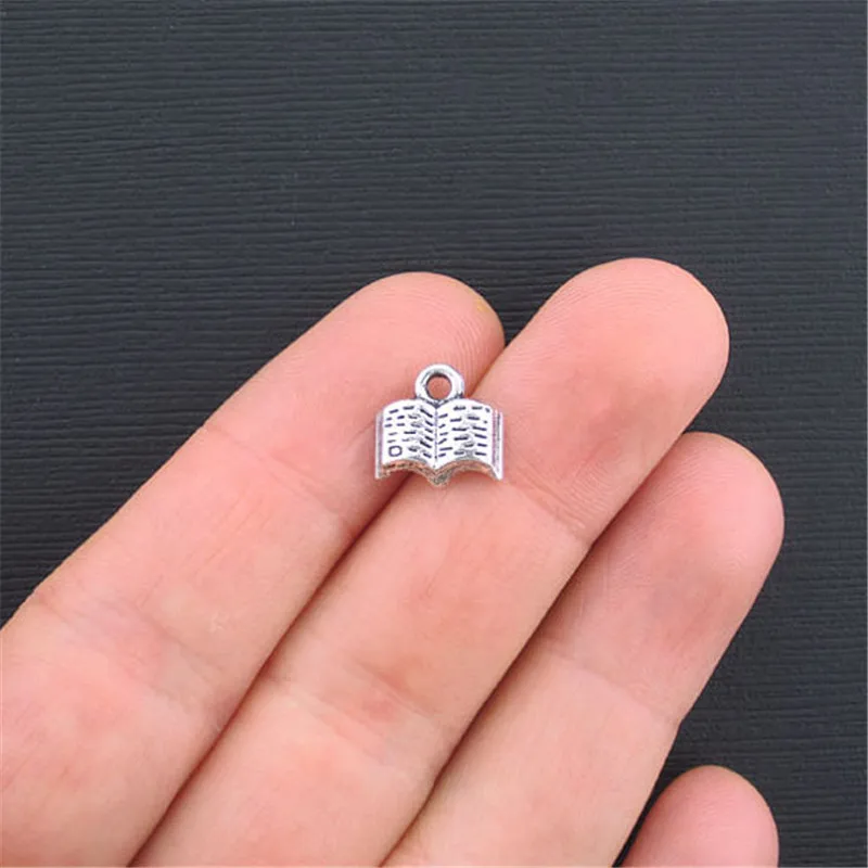 10 шт./лот милые брелки для книг Античный Серебристый оттенок Открытая книга