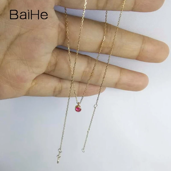 BAIHE Solid из 18-ти кратного желтого золота(AU750) 0.14ct Certified круглая огранка натуральная кожа с натуральным Рубином, украшения для помолвки ожерелья