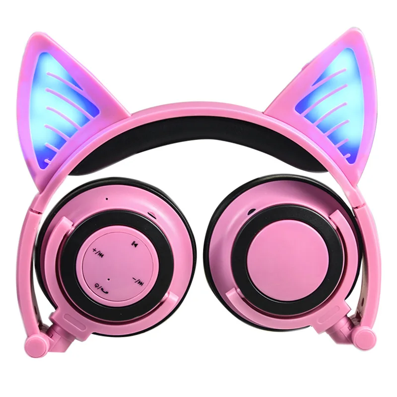 New Cute Glowing Cat Ear Wireless Headphones Noise Cancelling Bluetooth Headset with Microphone for Mobile phone | Электроника