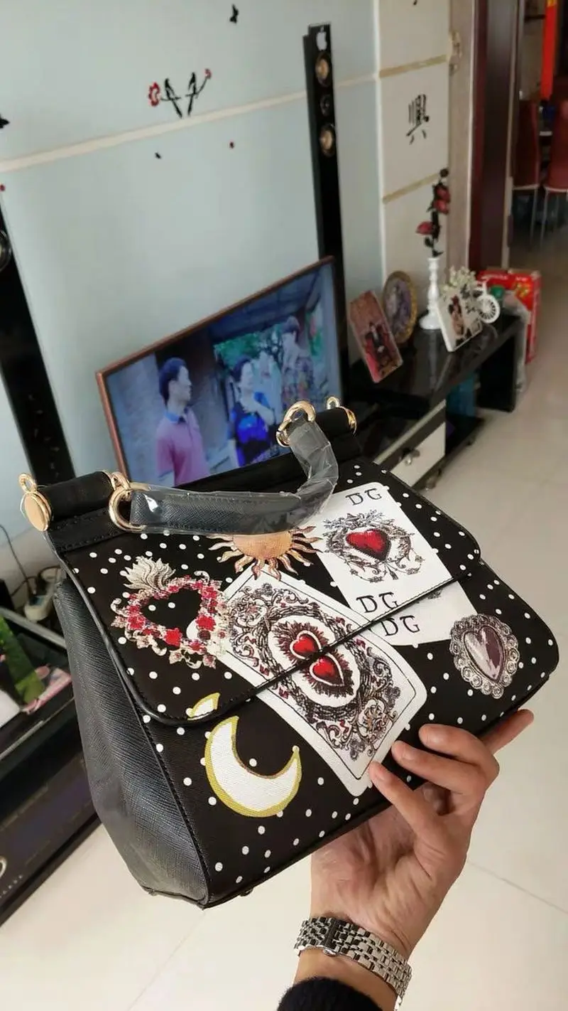Girls Womens Handbag Makeup Poker Heart Printed Square Bag Should Messenger Satchel Purse Bags Large Black A872 | Багаж и сумки