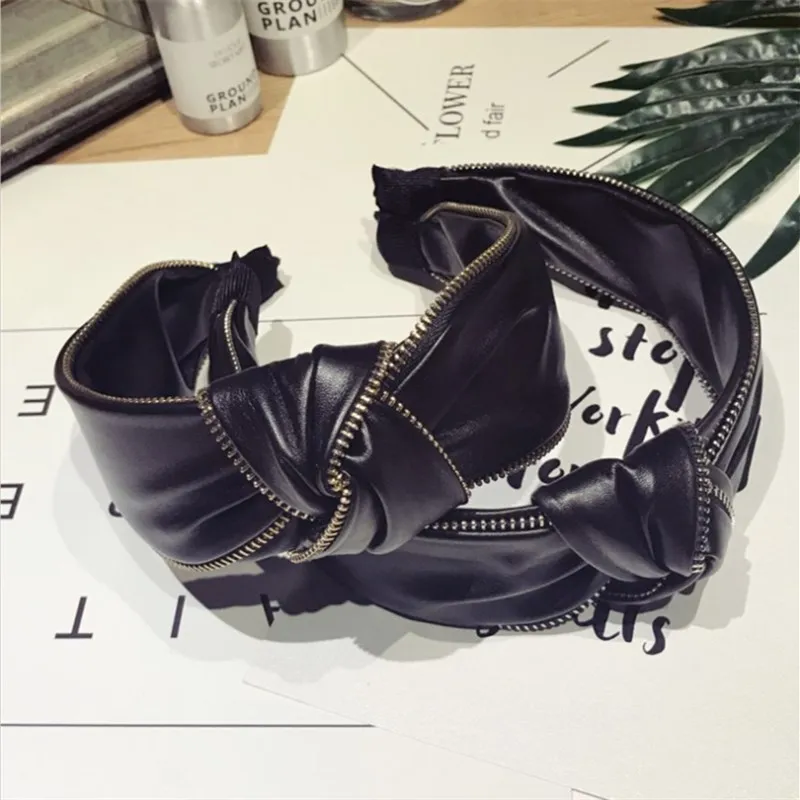 Женская повязка на голову из искусственной кожи молнии| |