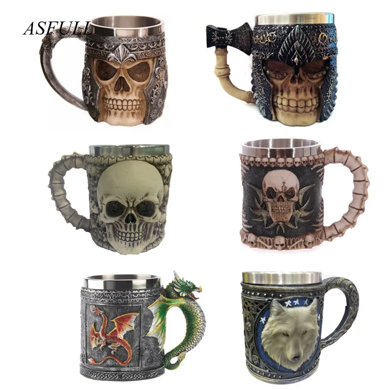 ASFULL полимерная кружка с черепом Танкард ударный череп воин Викинг Череп пивная