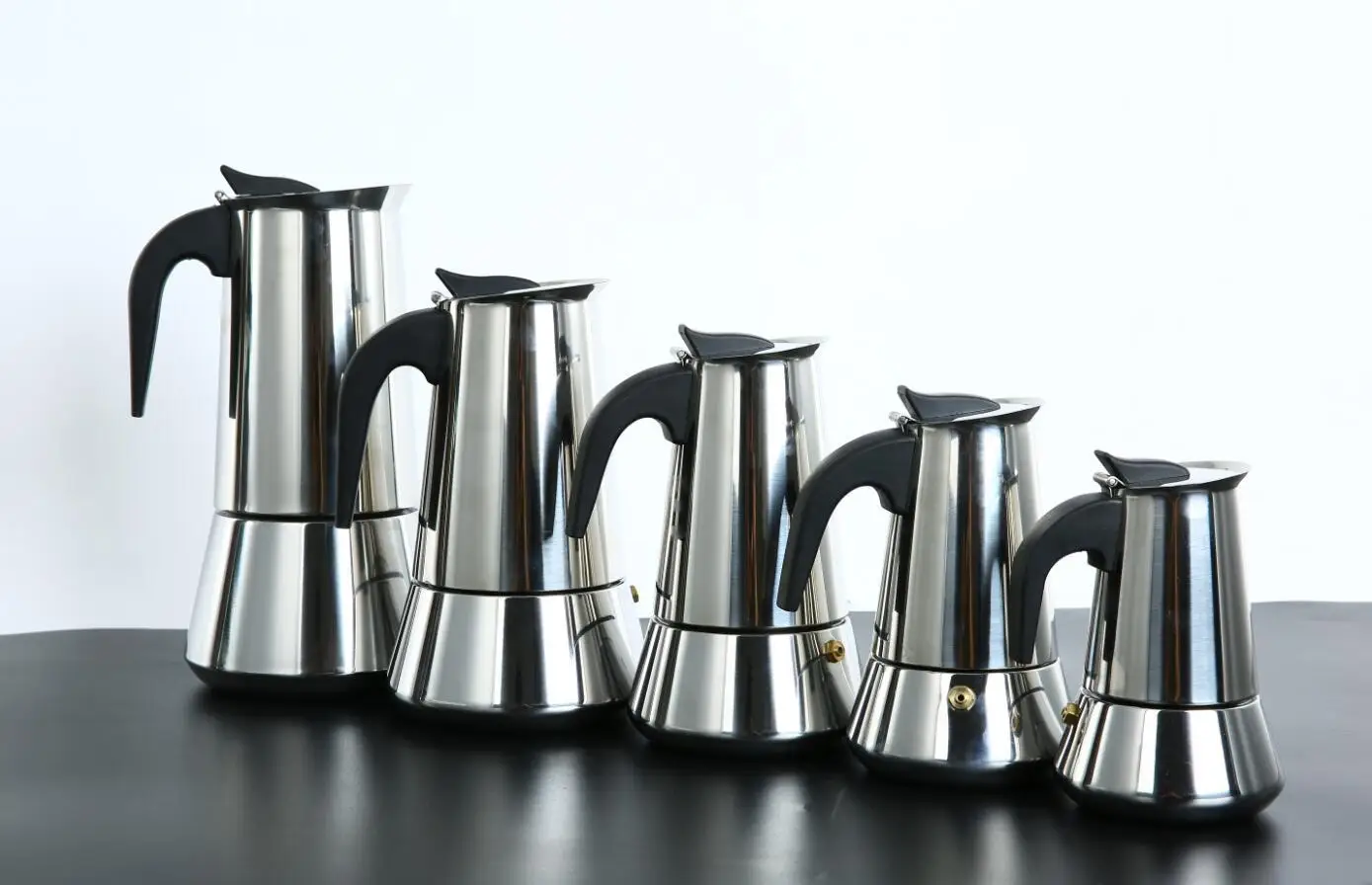 Кофейник из нержавеющей стали, кофейник Mocha Moka, эспрессо, латте, плита, кофейник, фильтр, 100 мл, 200 мл, 300 мл, 450 мл, кофемашина