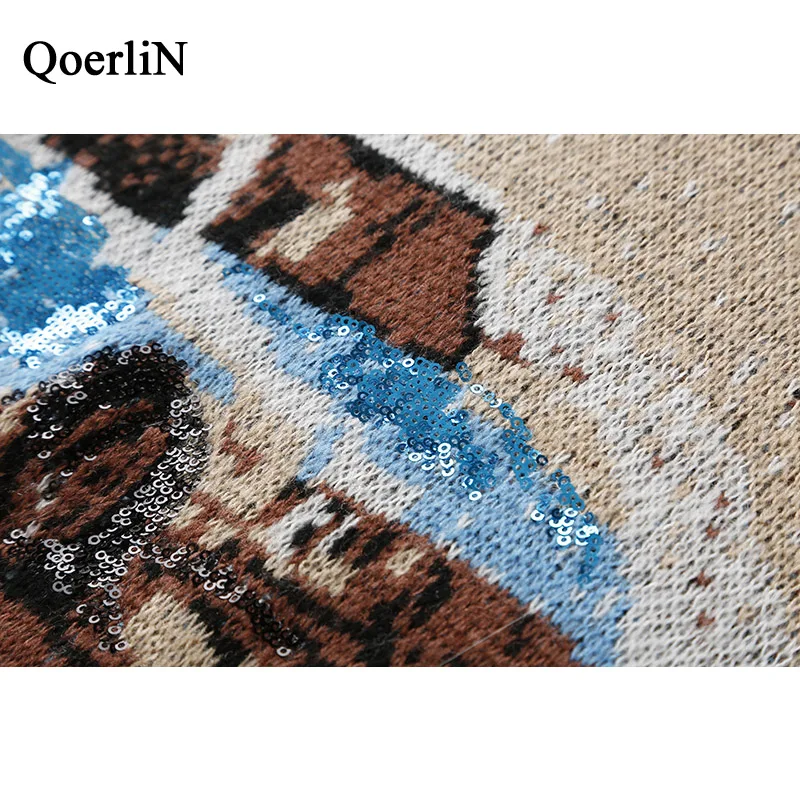 QoerliN пара Sequin теплые Для женщин свитер осень-зима трикотажные Unif Femme тянуть