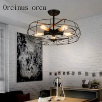 american style industrial wind retro chandelier dining room living room bedroom balcony creative iron circular fan ceiling lamp