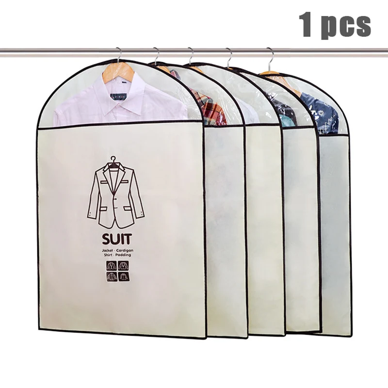 suit beige Пыли Чехол на одежду для платье костюм внешний пыли Чехол Сумки для хранения дома Пылезащитно одежда сумка-Органайзер поставки - Цвет: suit beige