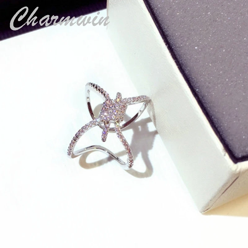 Charmwin новые модные регулируемые кольца для женщин изысканные стразы Открытое