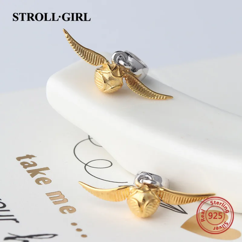 Strollgirl Серебро 925 Подвески Классический Золотой снитч бусинами подходят кулон Пандора браслет ювелирных аксессуаров решений для мужчин подарок