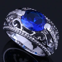 rare oval blue cubic zirconia white cz silver plated ring v0648