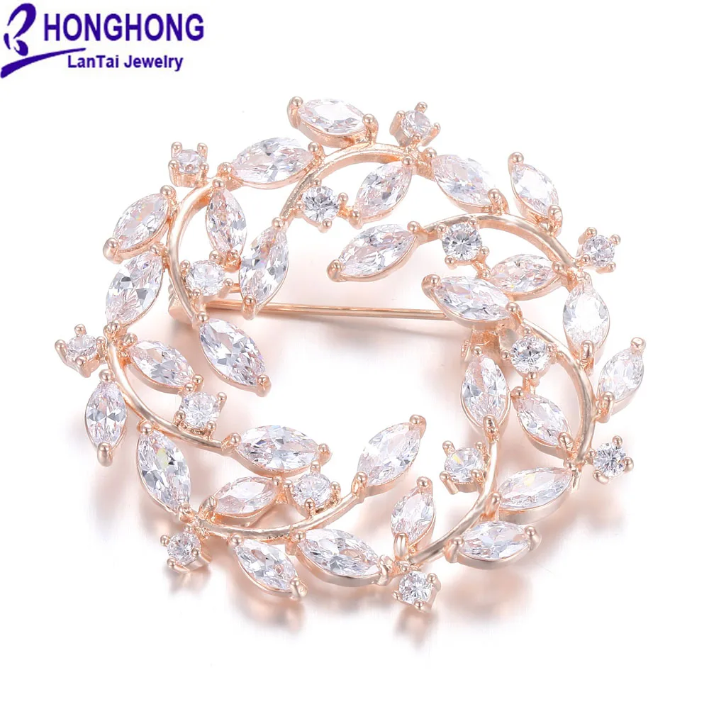 Rose Gold Honghong Высокое качество кубический цирконий цветок броши для женщин Свадебное платье ювелирные изделия Аксессуары# WX8037 - Окраска металла: Rose Gold