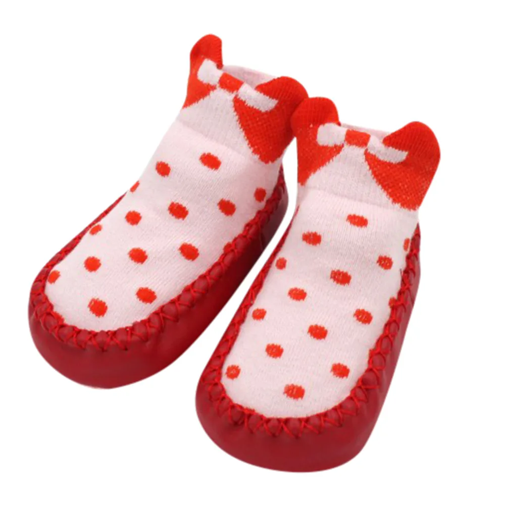 Toddler Baby Girl Boy Shoes First Walker Bow Dot Newborn Baby Girls Boys Anti-Slip Socks Slipper Shoes Boots - Цвет: Red