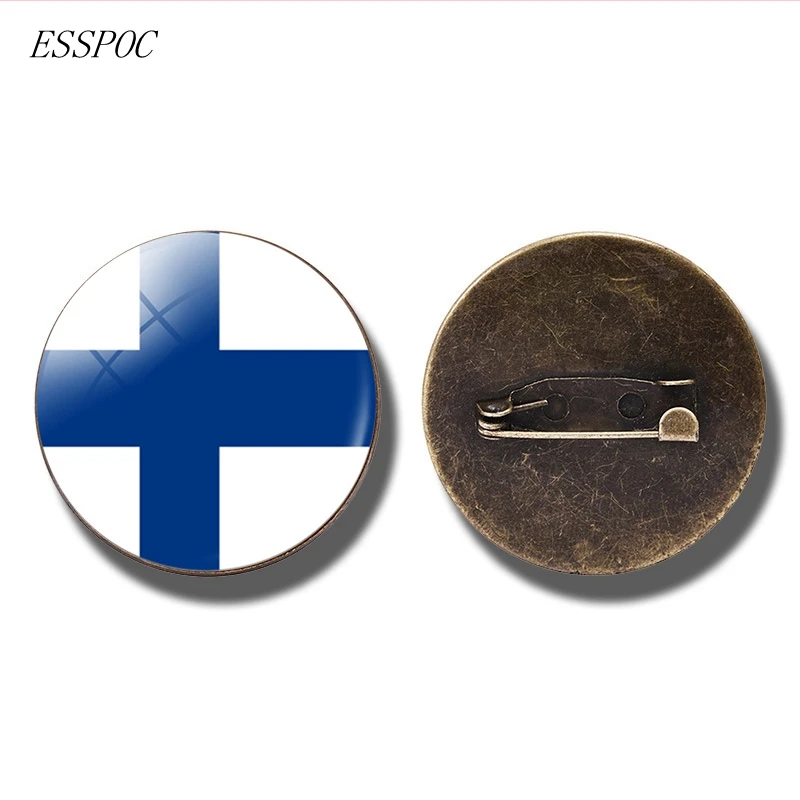 Finland Европейский Национальный флаг значок булавка Франция Италия Испания Польша Россия Ирландия голландская страна брошь в виде флага бижутерия со стеклянными кабошонами - Окраска металла: Finland