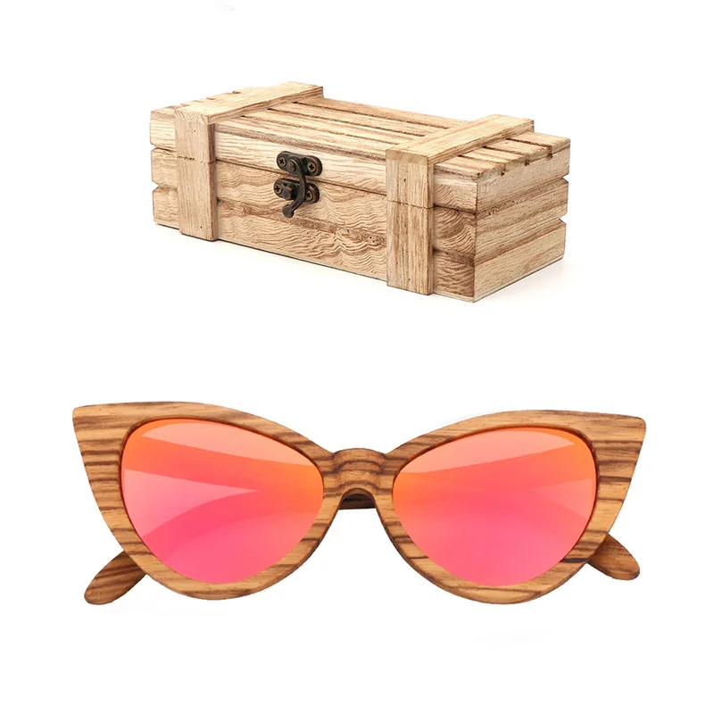 02 wood box Роскошные круглые солнцезащитные очки женские Поляризованные Кошачий глаз солнцезащитные очки деревянные очки с коробка Вуд ocularia солярии gafas-де-сол - Цвет линз: 02 wood box