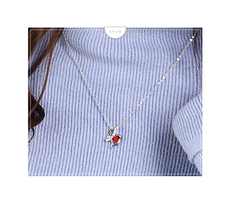 Женское ожерелье с подвеской в виде сердца BeBella красное кристаллами Swarovski подарок
